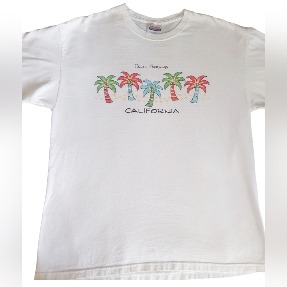 Hanes Heavyweight White T-Shirt Palm Springs California Adult Large 42-44